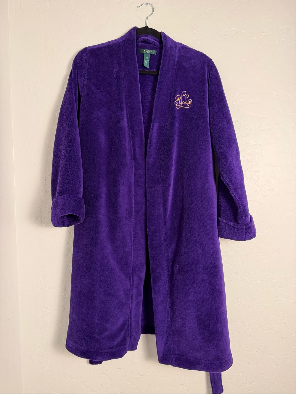 Ralph Lauren Women's Small Soft Plush Fleece Bath Robe Purple Gold Loungewear